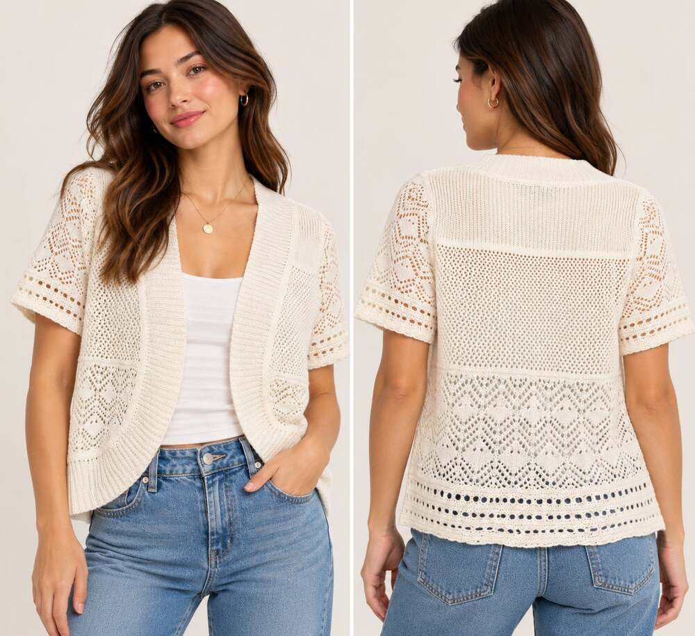 Carolyn Taylor Womens Medium Cream Dainty Doily Coquette Gradma Cardigan Shawl